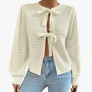 Women's Tie Up Bishop Long Sleeve Knit Sweater